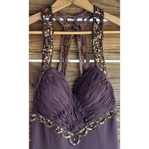 Cassandra Stone Maxi Dress Beaded Size 14 Brown Vintage Y2K
